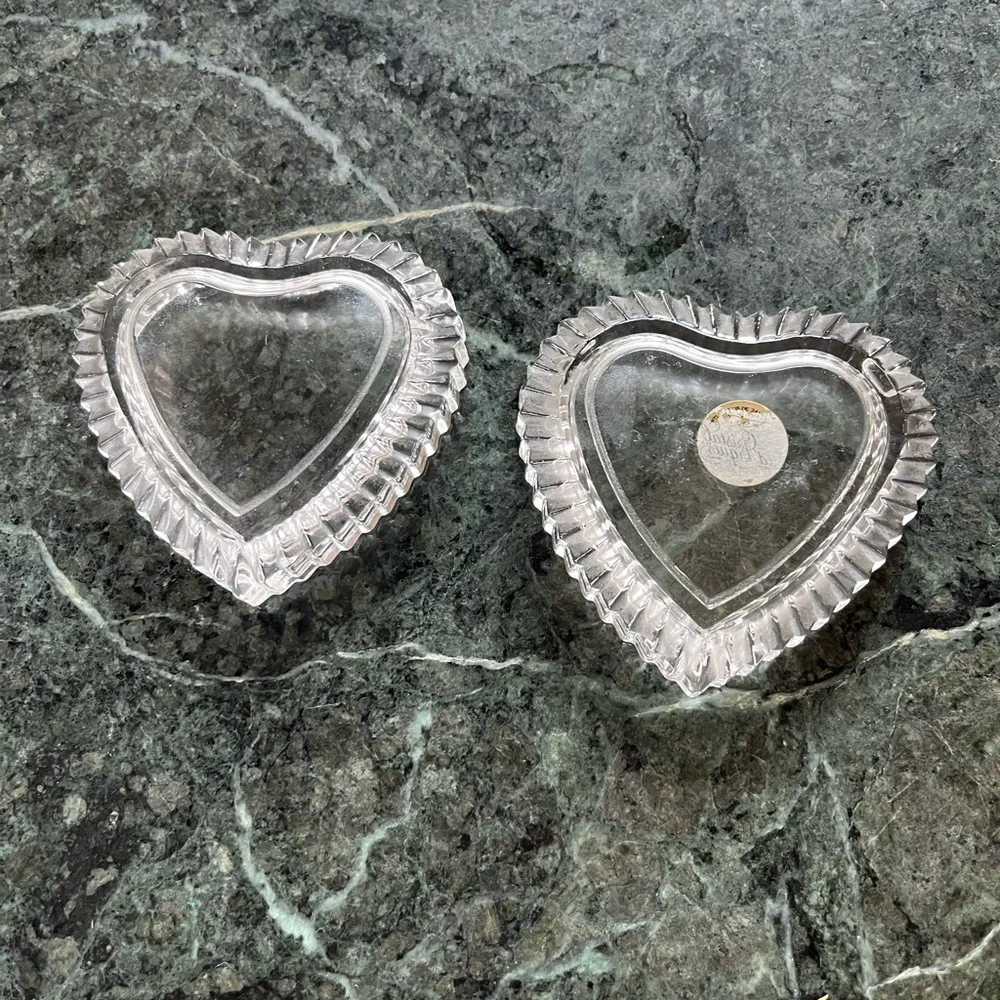 Vintage Heart-Shaped Crystal Jewelry Dish with Lid